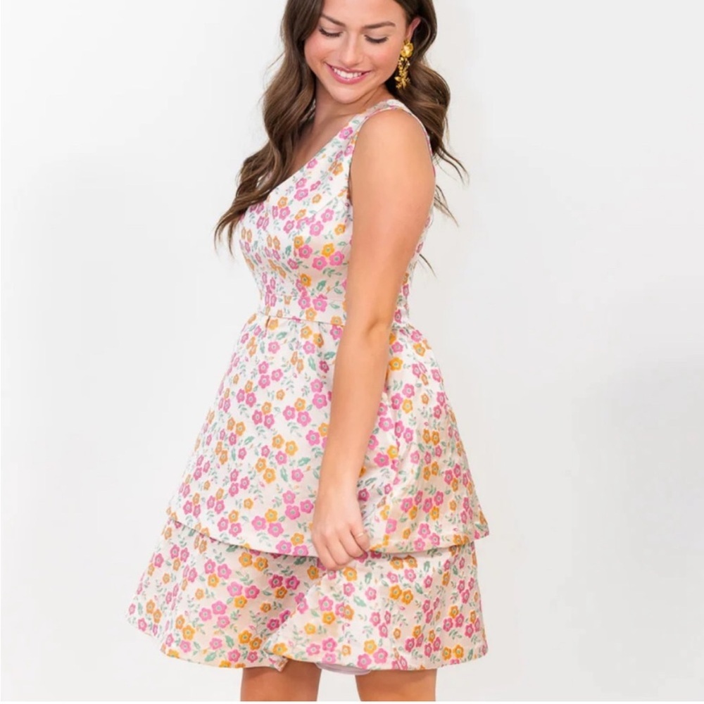 NWT Flora Bea Terina Dress in Magnolia Tea Floral Fit & Flare Size Large L